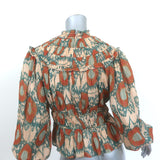 Ulla Johnson Blouse Noor Nimbus Metallic Printed Size 4 Bishop-Sleeve Top NEW