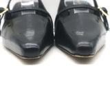 Larroude Ines buckled slingback pumps in black leather, pointed toe, authentic pre-owned pair, gently worn