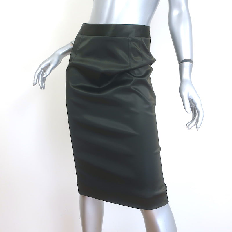 Dolce &amp; Gabbana Satin Pencil Skirt Dark Olive Leopard lined Size 42