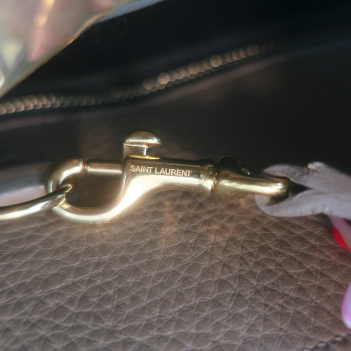 Saint Laurent Small Sac De Jour Tote Taupe Grained Leather Shoulder Bag