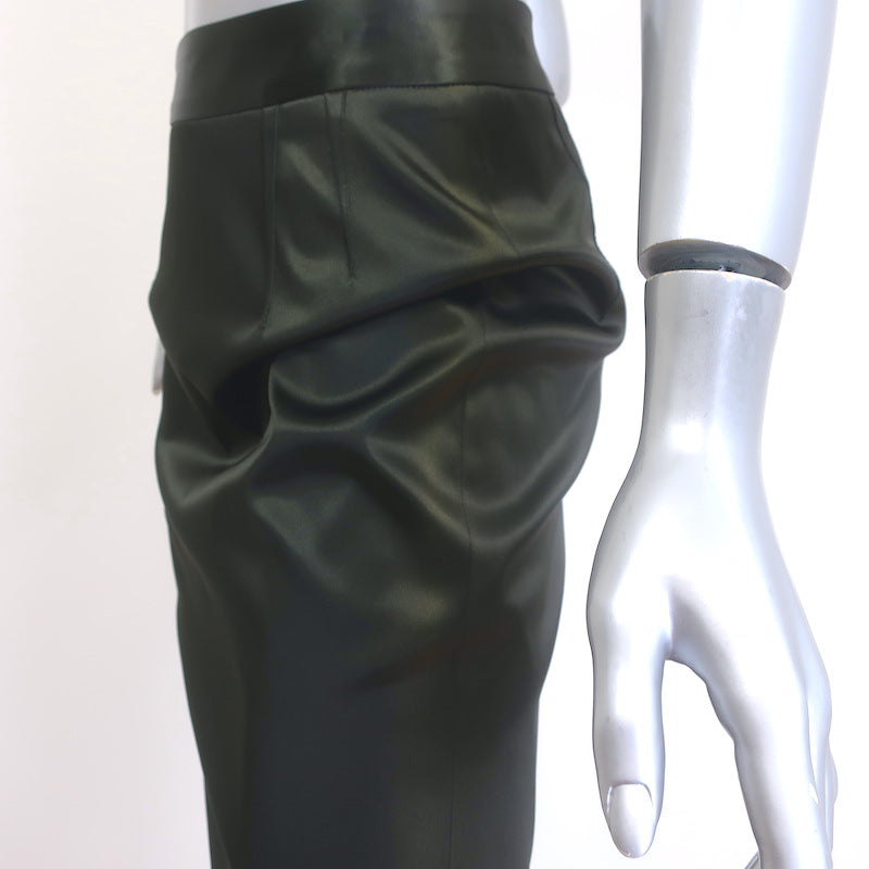 Dolce &amp; Gabbana Satin Pencil Skirt Dark Olive Leopard lined Size 42