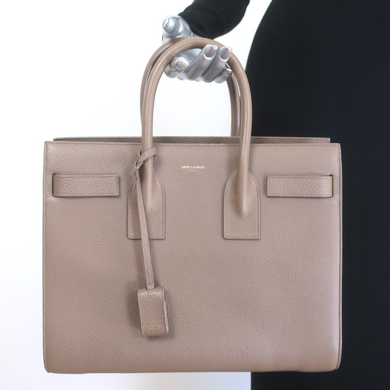 Saint Laurent Small Sac De Jour Tote Taupe Grained Leather Shoulder Bag