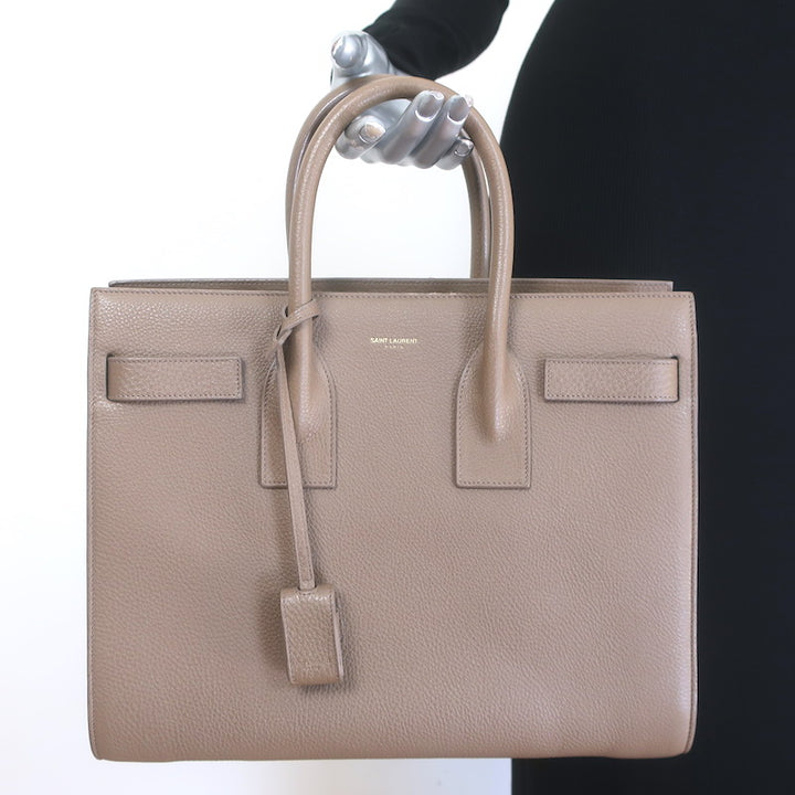 Saint Laurent Small Sac De Jour Tote Taupe Grained Leather Shoulder Bag