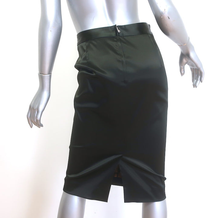 Dolce &amp; Gabbana Satin Pencil Skirt Dark Olive Leopard lined Size 42