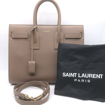 Saint Laurent Small Sac De Jour Tote Taupe Grained Leather Shoulder Bag