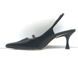 Larroude Ines buckled slingback pumps, black leather pointed-toe heels, authentic pre-owned, gently worn