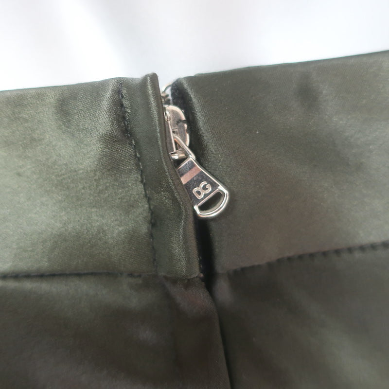 Dolce &amp; Gabbana Satin Pencil Skirt Dark Olive Leopard lined Size 42