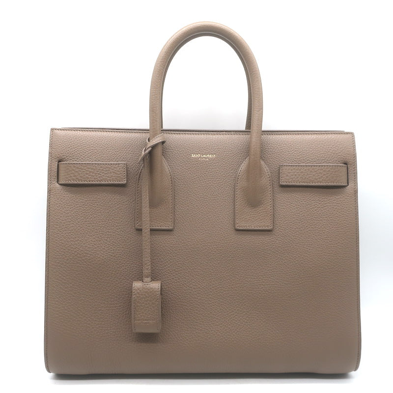 Saint Laurent Small Sac De Jour Tote Taupe Grained Leather Shoulder Bag