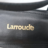 Larroude Ines buckled slingback pumps, black leather pointed-toe heels, size 9, pre-owned in gently worn luxury condition