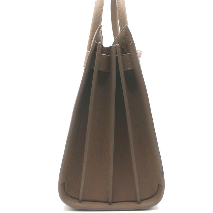Saint Laurent Small Sac De Jour Tote Taupe Grained Leather Shoulder Bag