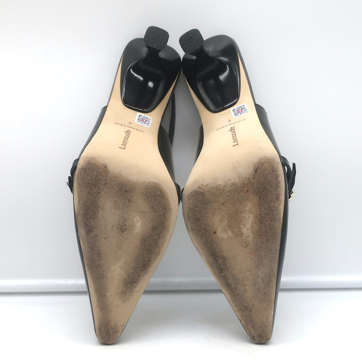 Larroude Ines buckled slingback pumps in black leather, pointed-toe heels - pre-owned, gently worn luxury