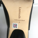 Larroude Ines buckled slingback pumps in black leather, pointed toe — gently pre-owned authentic designer heels