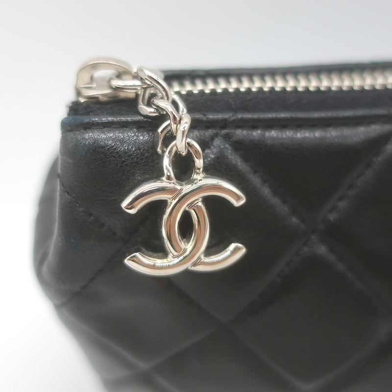 Chanel 2008 Quilted Cosmetic Bag Black Lambskin Leather Pouch