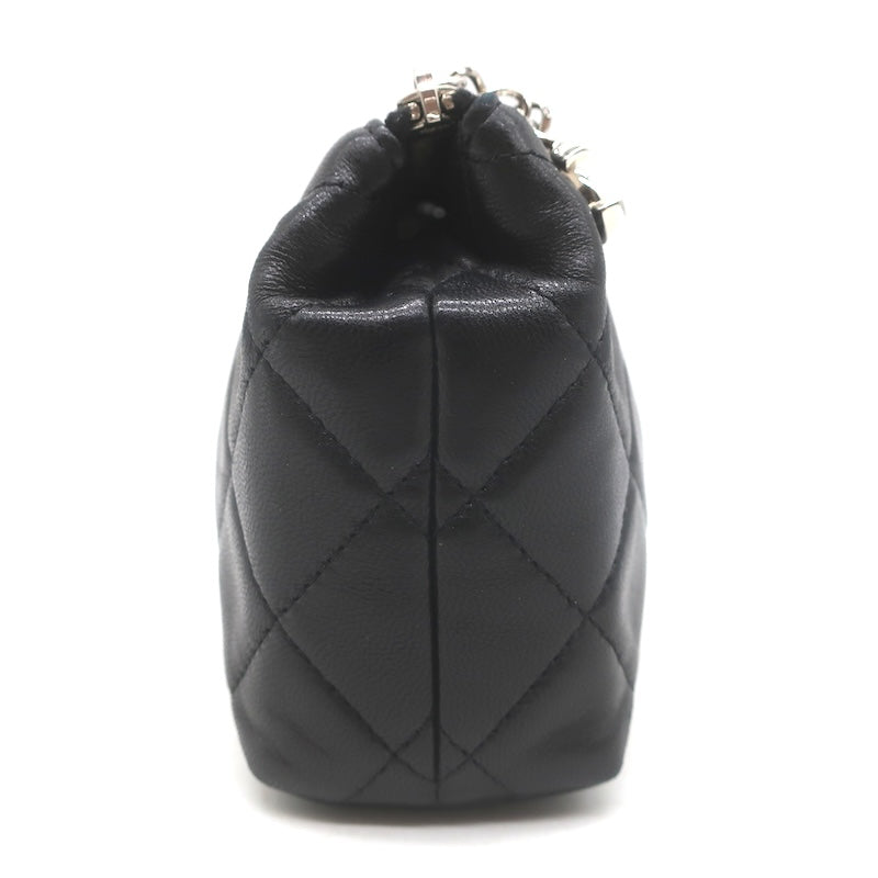 Chanel 2008 Quilted Cosmetic Bag Black Lambskin Leather Pouch