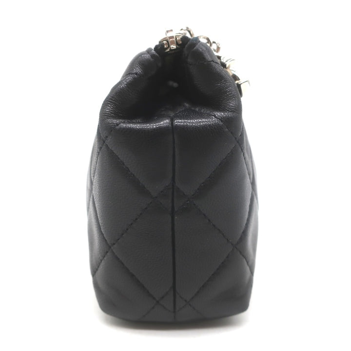 Chanel 2008 Quilted Cosmetic Bag Black Lambskin Leather Pouch