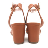 Ralph Lauren Purple Label Ankle Strap Block Heel Sandals Brown Leather Size 38.5