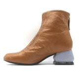 Marni Contrast-Heel Ankle Boots Camel & Gray Leather Size 37.5