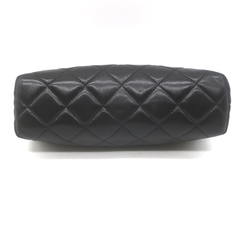 Chanel 2008 Quilted Cosmetic Bag Black Lambskin Leather Pouch