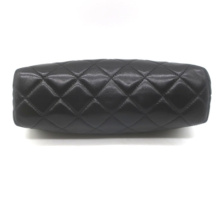 Chanel 2008 Quilted Cosmetic Bag Black Lambskin Leather Pouch
