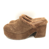 Gianvito Rossi Lyss Shearling Clogs Brown Suede Size 36 Platform Mules