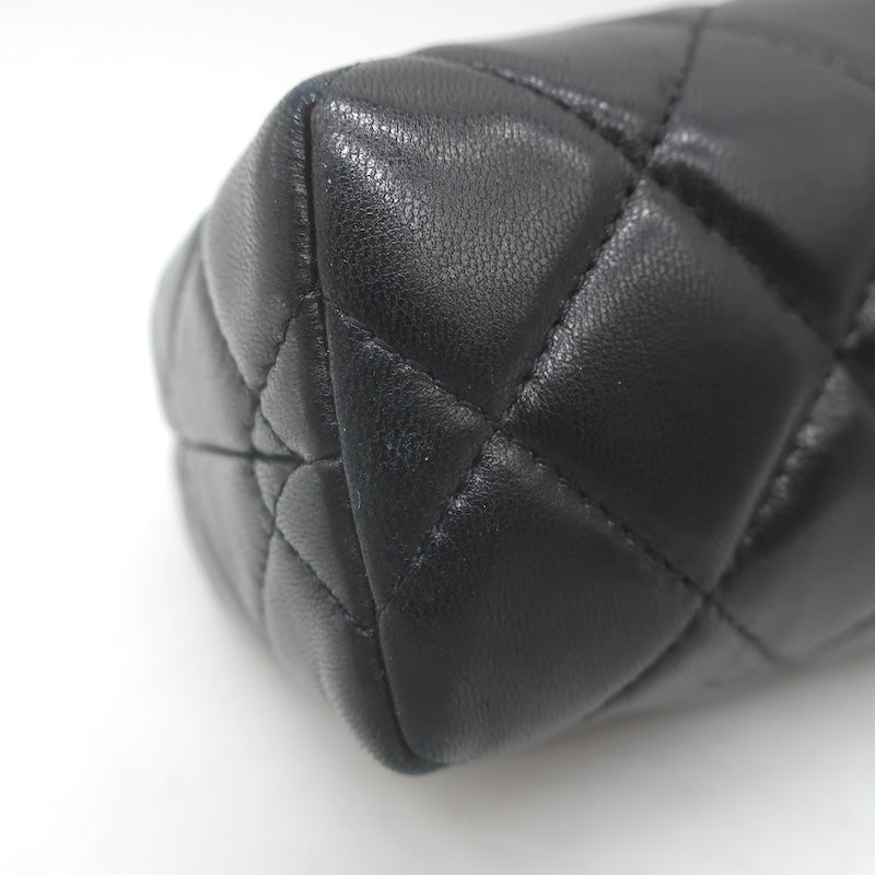Chanel 2008 Quilted Cosmetic Bag Black Lambskin Leather Pouch