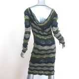 Missoni Zig Zag Knit Long Sleeve Cowl-Back Dress Green/Navy Size 40