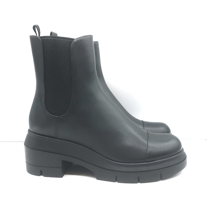 Stuart Weitzman Norah Lug Sole Chelsea Boots Black Leather Size 9.5 C NEW