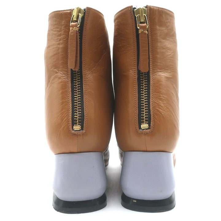 Marni Contrast-Heel Ankle Boots Camel &amp; Gray Leather Size 37.5