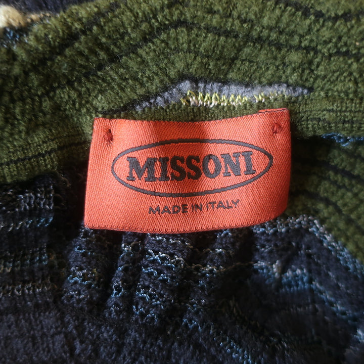 Missoni Zig Zag Knit Long Sleeve Cowl-Back Dress Green/Navy Size 40