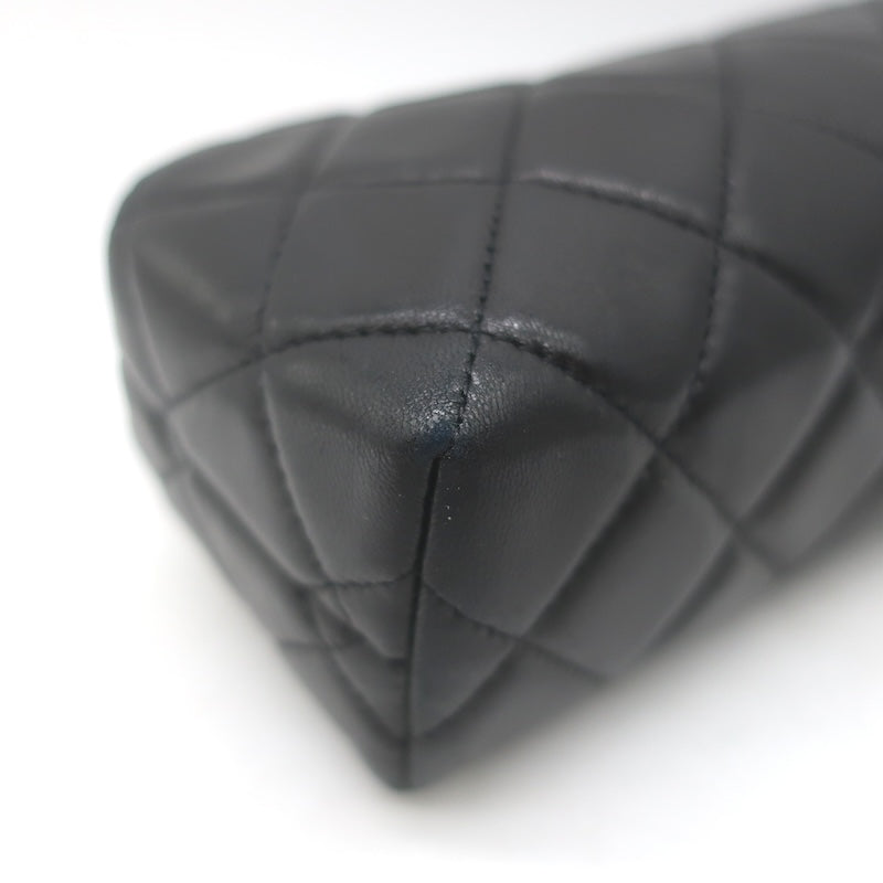 Chanel 2008 Quilted Cosmetic Bag Black Lambskin Leather Pouch