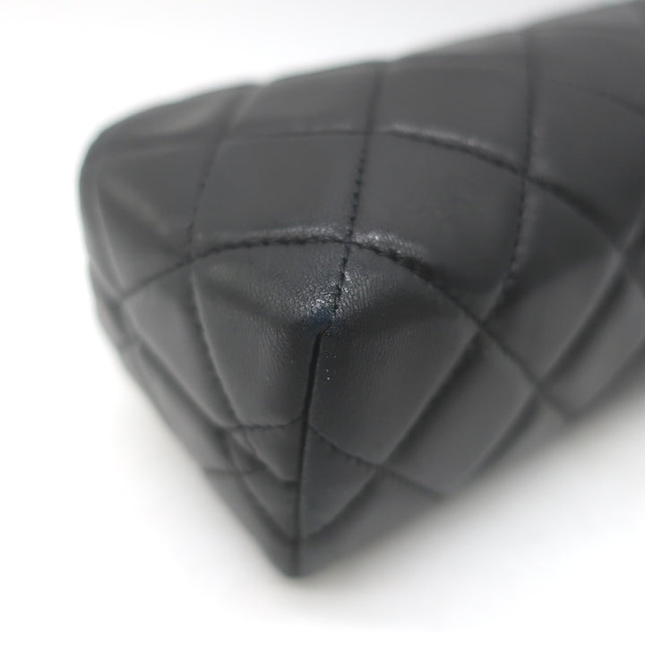 Chanel 2008 Quilted Cosmetic Bag Black Lambskin Leather Pouch