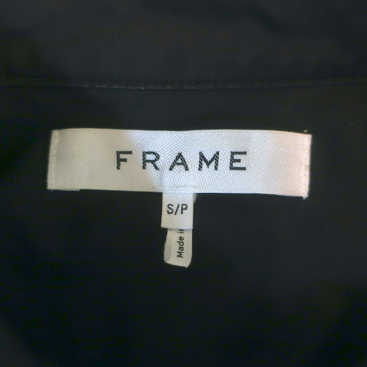 FRAME Gillian Puff Sleeve Mini Shirt Dress Black Cotton Size Small