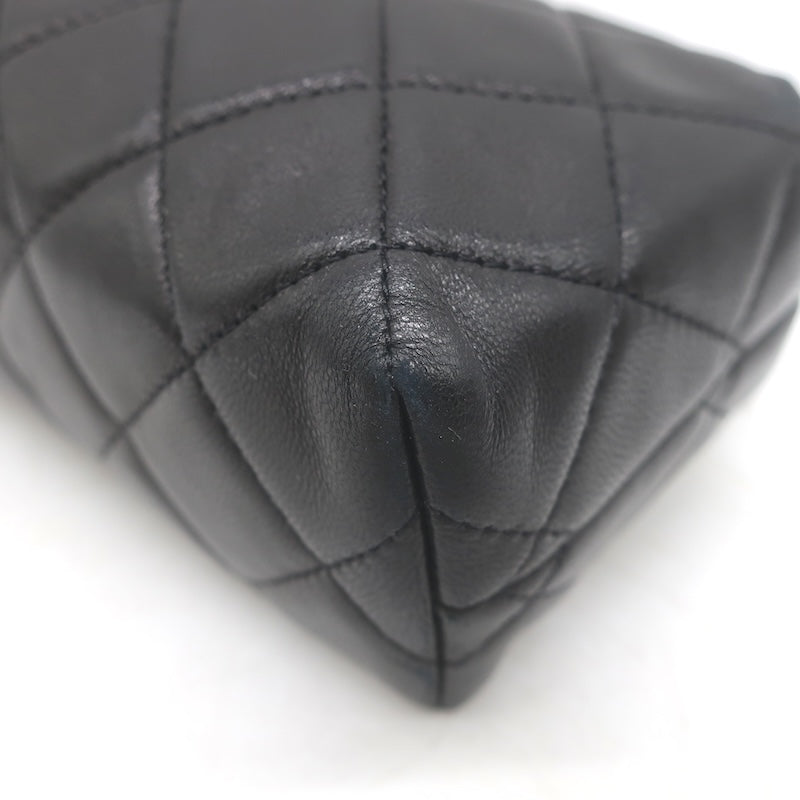 Chanel 2008 Quilted Cosmetic Bag Black Lambskin Leather Pouch