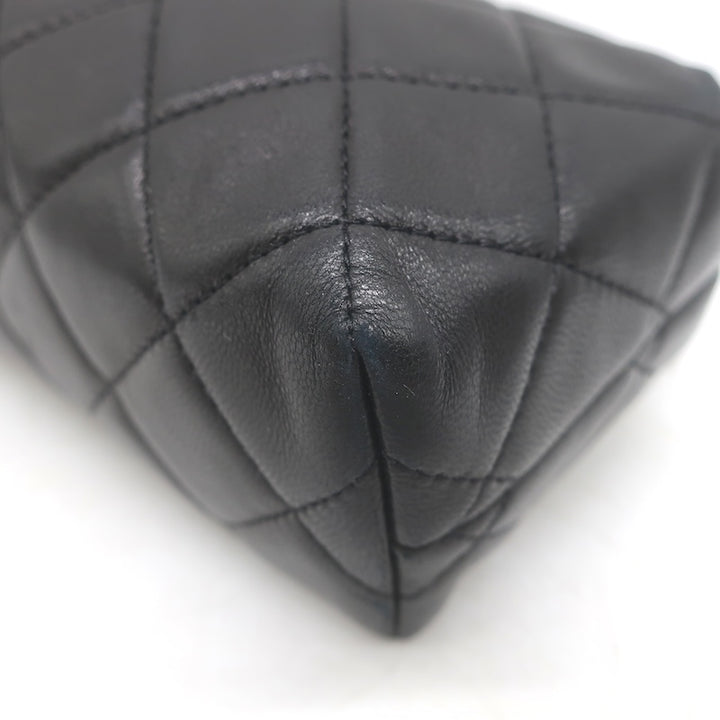Chanel 2008 Quilted Cosmetic Bag Black Lambskin Leather Pouch