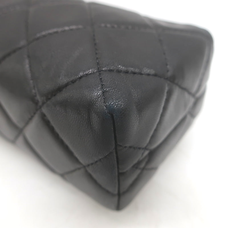 Chanel 2008 Quilted Cosmetic Bag Black Lambskin Leather Pouch