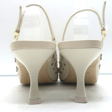 Larroude jasmine flower-embellished perforated slingback pumps, ivory leather, pre-owned authentic luxury size 9