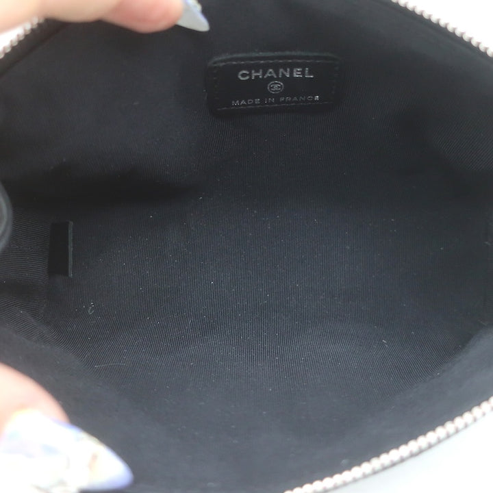 Chanel 2008 Quilted Cosmetic Bag Black Lambskin Leather Pouch