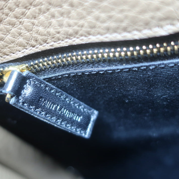 Saint Laurent Small Sac De Jour Tote Taupe Grained Leather Shoulder Bag
