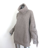 Stella McCartney Fringed Turtleneck Sweater Taupe Ribbed Cashmere-Wool Size 40