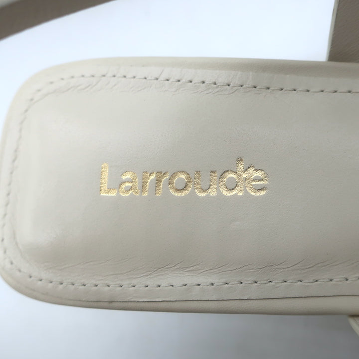 Larroude jasmine flower-embellished perforated ivory leather slingback pumps, pre-owned, size 9
