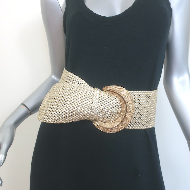 Ralph Lauren Woven Wide Belt Gold Metallic Leather Size Medium Celebrity Owned Ralph Lauren Woven Wide Belt Gold Metallic Leather Size Medium Celebrity Owned