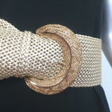 Ralph Lauren Woven Wide Belt Gold Metallic Leather Size Medium