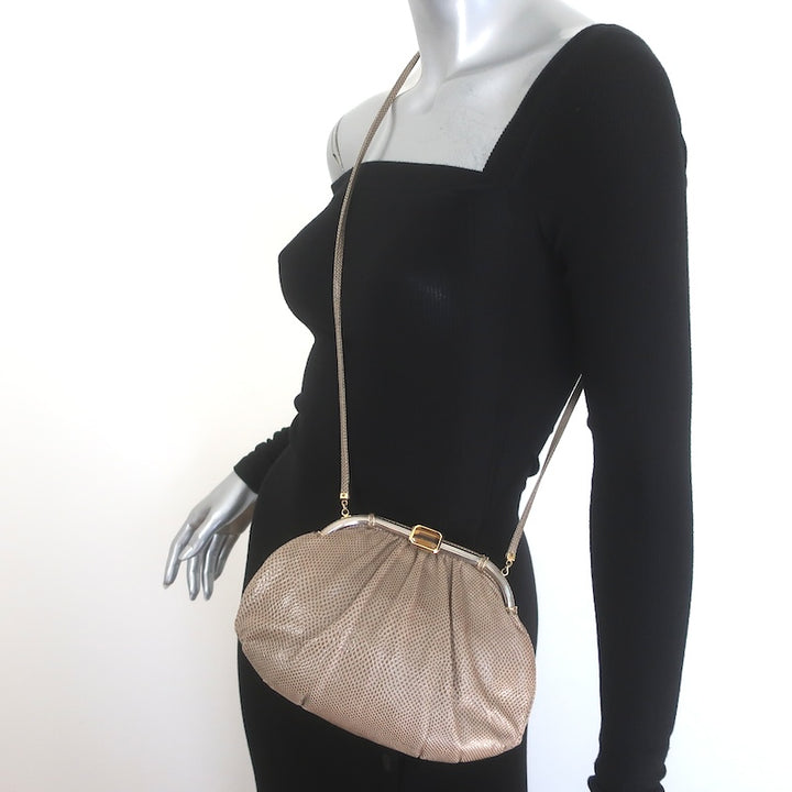 Vintage Judith Leiber Tigers Eye Clutch Taupe Karung Snakeskin Crossbody Bag