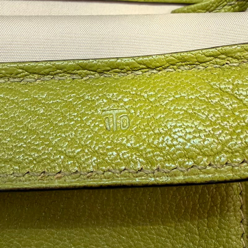 Hermes 2002 Karo GM Pouch Vert Anis Chevre Mysore Leather Cosmetic Bag