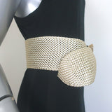 Ralph Lauren Woven Wide Belt Gold Metallic Leather Size Medium