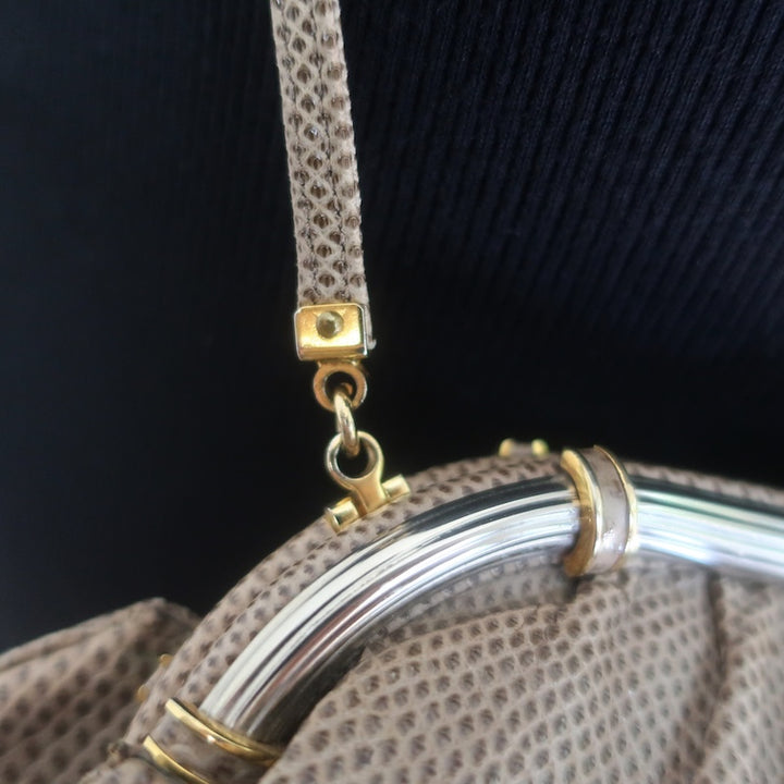 Vintage Judith Leiber Tigers Eye Clutch Taupe Karung Snakeskin Crossbody Bag