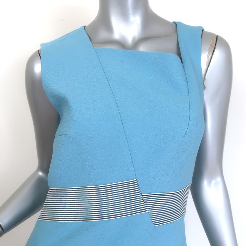 Roland Mouret Striped-Band Asymmetric Sheath Dress Blue Stretch Crepe Size US 6