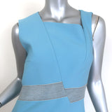 Roland Mouret Striped-Band Asymmetric Sheath Dress Blue Stretch Crepe Size US 6