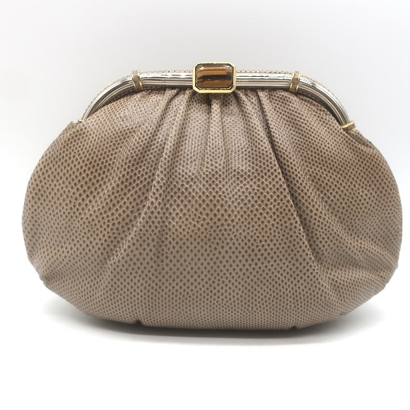Vintage Judith Leiber Tigers Eye Clutch Taupe Karung Snakeskin Crossbody Bag