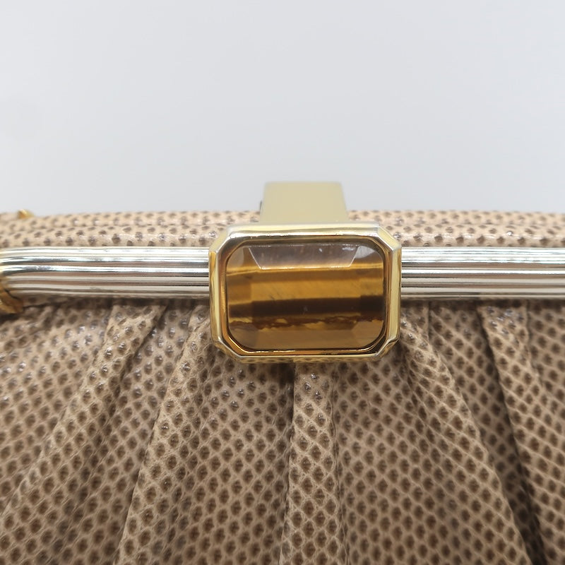 Vintage Judith Leiber Tigers Eye Clutch Taupe Karung Snakeskin Crossbody Bag